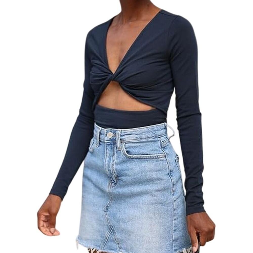 NWT The Drop Sky Captain Front Twist Cutout Front Knit Navy Blue Top XL